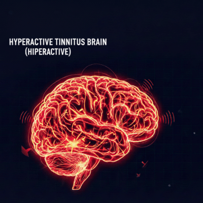 Brain with overactive neural pathways causing tinnitus
